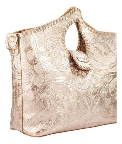 Bolsa Tote De Piel Grabada Y Tejida De Dama -teresa Oro Rosado Teresa Oro Rosado