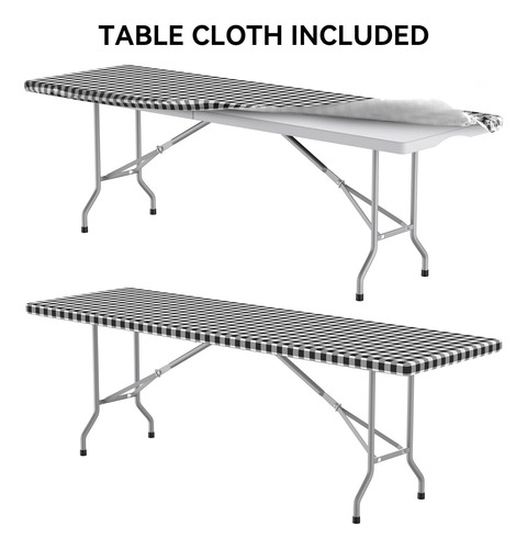 Mesa Plegable Nazhura De 6 Pies, Resistente, Con Mantel Blan