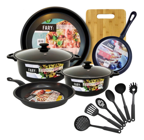 Set Juego Ollas Cocina Fary Home Pizzera Sarten 12pz