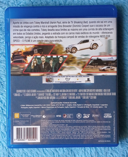 Bluray Need For Speed - ( Apenas Em 3d ) (Usado)