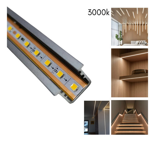 3 Lámparas Plafón Perfil Aluminio Con Luz Led 12v 1.50m Blanco Cálido