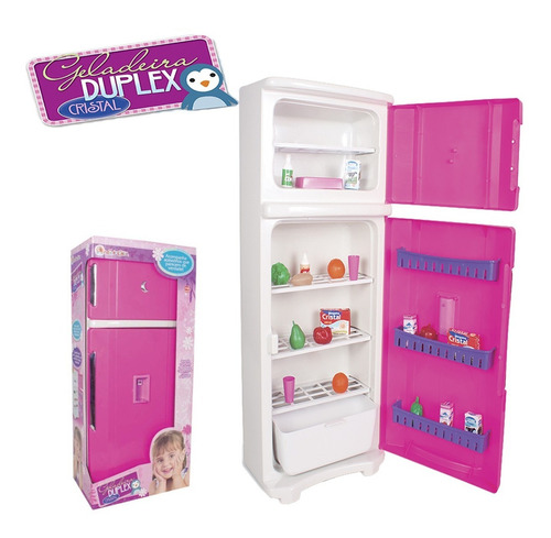 Geladeira De Brinquedo Infantil Duplex Rosa Com Acessórios