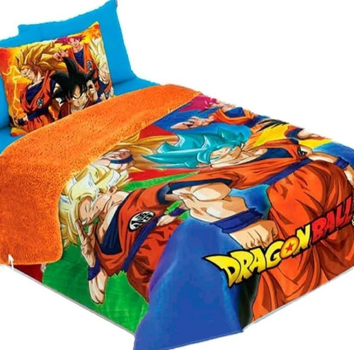 Cobertor De Borrega Matrimonial Dragon Ball, Calidad Premium Color Dragon Ball Amigos Diseño De La Tela Dragon Ball