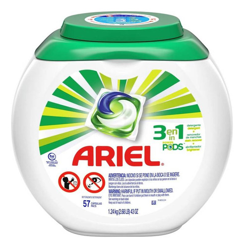 Cápsulas De Detergente Ariel Pods 3 En 1, - 57 Capsulas