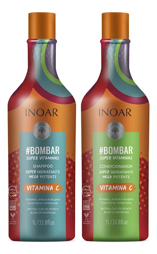  Kit Duo Shampoo Y Acondicionador Bombar Inoar 1 Litro Vegano