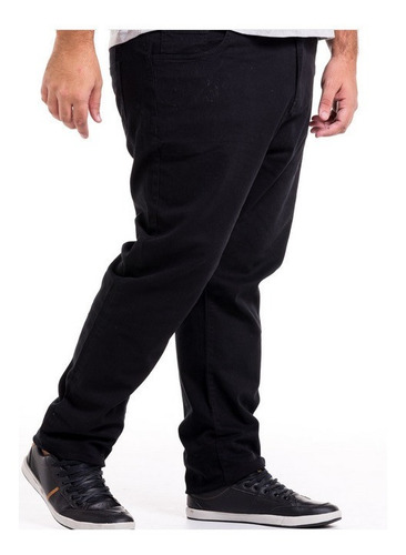 Imagem 4 de 5 de Calça Plus Size Preta Masculina Jeans Sarja Dark Com Lycra