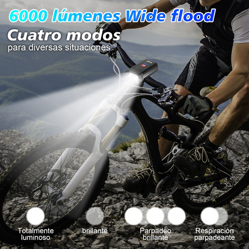Luz Bicicleta 4000 Lúmenes Recargable Accesorios Con Luz Trasera, Luz Para Bicicleta Impermeable 2 Led, Lampara Bicicleta Luces De Bicicleta Superbrillantes Para Conduccion Nocturna Con 4 Modos Negro