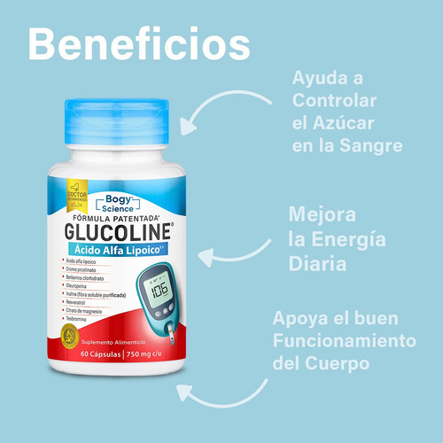 Glucoline 30 Caps Suplemento Diabeticos Sin Sabor