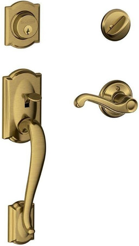 Cerradura Puerta Exterior  Manijon Y Tambor Bronce Pulid 6rh