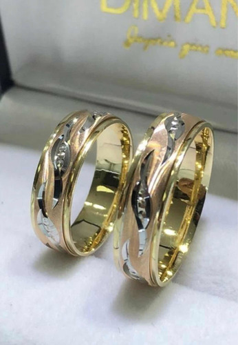 Anillos De Boda 3 Oros 14k Par 4mm Ancho Confort Litgh Envio