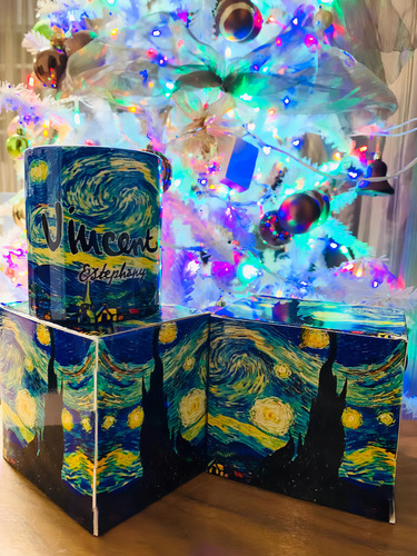 Termo Con Taza De La Noche Estrellada, Van Gogh Color Verde Oscuro