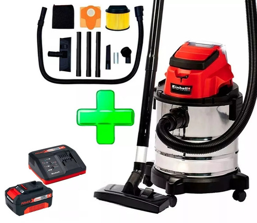 Aspiradora Sopladora Industrial Einhell Tc-vc 18/20 Li S Inalambrica Bateria 3 Ah Amptacho Acero Auto Hogar Agua Polvo