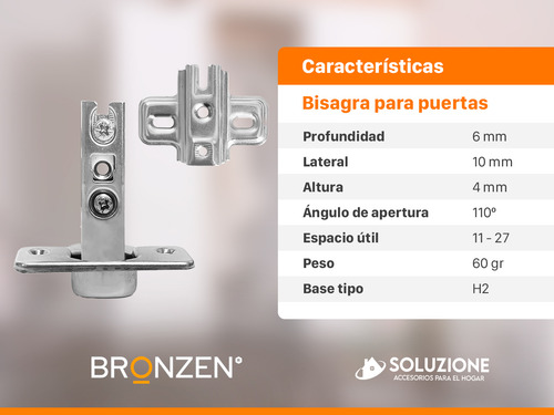 Bisagra 35mm Codo 0 Sin Resorte Muelle Premium X 12 Unidades