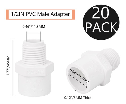 Accesorios De Tubería Pvc Macho 1/2 Pulgada 20 Unidades Mmg