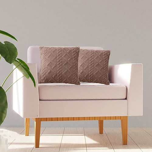 Funda De Almohada De Felpa Suave A Cuadros 45*45 Cm 2 Piezas Café