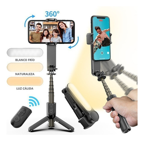 Axnen Led Gimbal Estabilizador Selfie Stick Para Color Negro