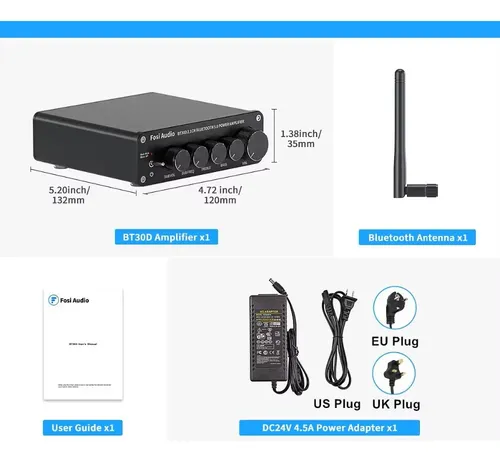 Fosi Audio-BT30D Amplificador de Som Bluetooth, 2.1 Canais, Bass e