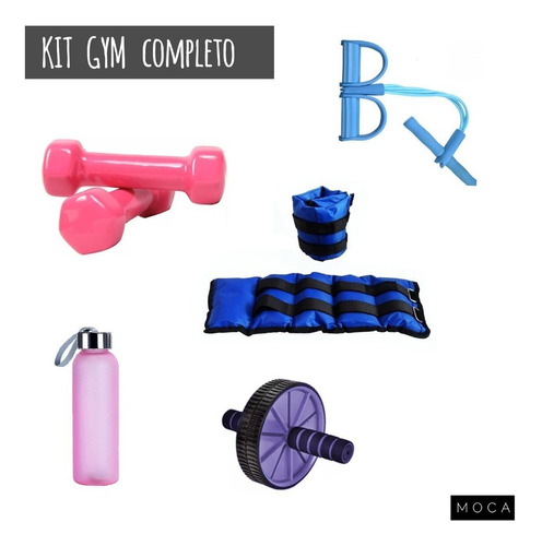 Kit Gym Full: 2 Mancuernas, 2 Tobilleras,botella,banda,rueda