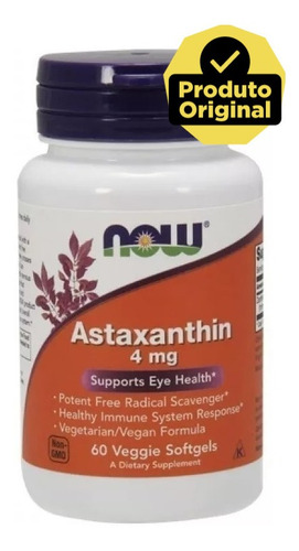 Astaxantina (astaxanthin) 4mg - 60 Softgels - Importada Eua