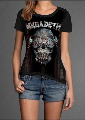 Blusa Fem. 5%off Megadeth Vic Rattlehead Dystopia Exclusiva