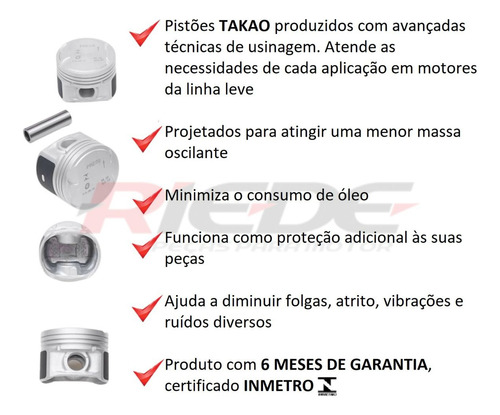Jg De Pistão Takao 1.00 Peugeot 206 1.0 16v 2001 Gasolina