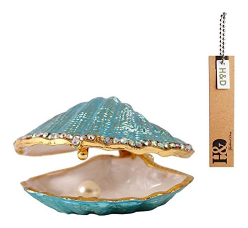 H Y D Metal Glass Trinket Box Ring Holder Pequeño Seashell