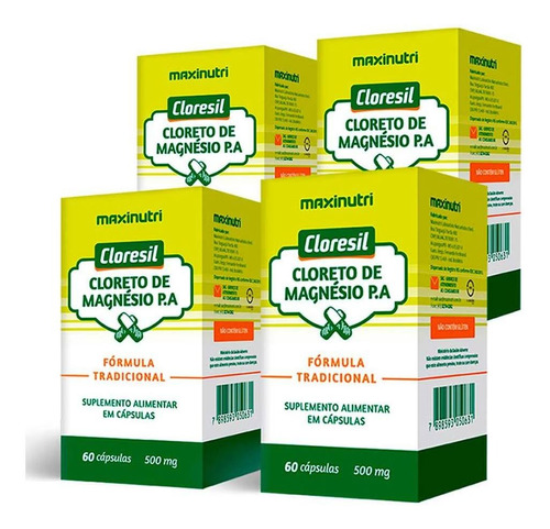 Kit 04 Cloresil Cloreto Magnésio P.a 500mg 100 Cápsulas