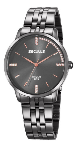 Relogio Feminino Seculus Cinza E Rose Aço Inox 28812lpsvsa6