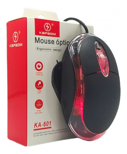 Mouse Òptico Preto Com Fio Notebook Pc Kapbom Ka - 601