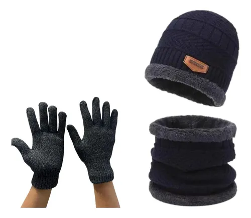 Kit 3 Pieza Gorro +cuello+ Guantes Termico Chao Frio Unisex Negro X 3 Unico