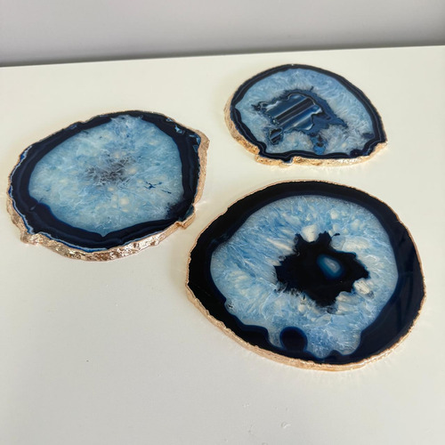 Platter De Ágata Azul Com Borda Dourada - 16 A 19cm Azul
