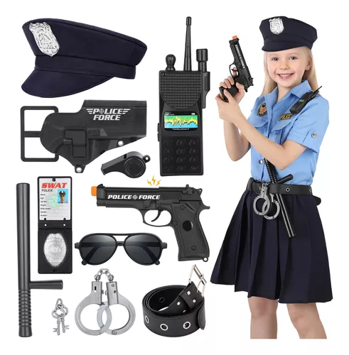 Disfraz de oficial de policía para niños, uniforme de policía para niños,  disfraces de Halloween para niños y niñas, disfraz de policía, kit de juego