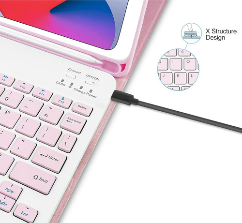 Funda Con Teclado Inalámbrico Para iPad 7 8 Y 9 De 10.2 Rosa
