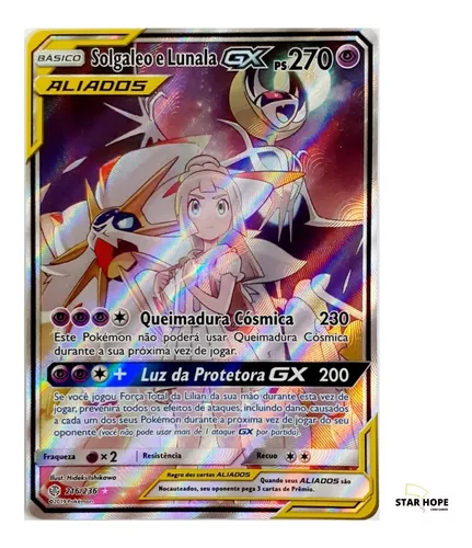 6 Cartas Pokemon Gx Gold: Solgaleo + Lunala + 4 Cartas Tapú