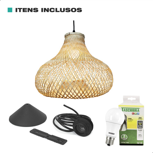 Lustre Pendente Rústico Madeira Mesa Sala Praia Lâmpada Led 127/220V Porto Rico Casa Attract 4x4sc