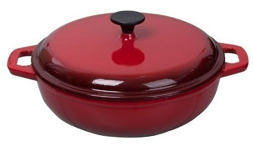 Imagen 6 de 6 de Caldero Con Tapa Cast Iron 30 X 8.5 Cm - Roja - 5 Litros