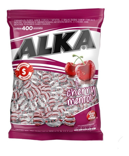 Caramelos Alka Cherry Mentol 3 Bolsas De 800 Gramos