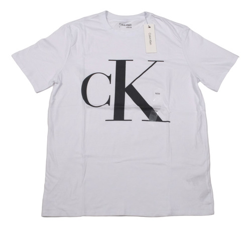 Polera Hombre Calvin Klein Blanca Logo Negro Talla L