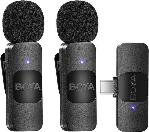 2 Micrófonos Inalámbrico Solapa Lavalier Boya By-v20 Tipo C Color Negro