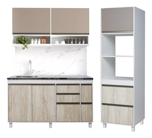 Combo Mueble Cocina Bajo Mesada 140 Cm + Alacena 140 Cm + Portahorno Sorrento 210x60 Ricchezze