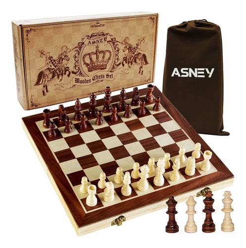 Juego De Ajedrez Magnético Mejorado De Asney, Juego De Mesa De Ajedrez De Madera Staunton De 15 Pulgadas Con Pieza De Ajedrez Hecha A Mano Y Ranuras De Almacenamiento Para Niños Y Adultos, Incluye