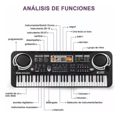# Piano Electrónico De 61 Teclas Con Micrófono Para Niños