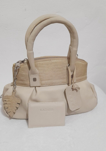 Cartera Lázaro De Mano Cuero Beige Para Mujer Beige Lisa Níquel Plata (Usado)