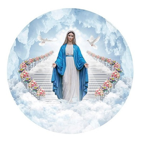 Painel Redondo Sublimado 3d Nossa Senhora Em Tecido-1,5x1,5m