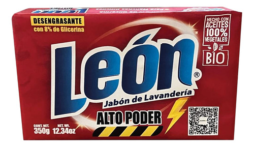 6 Pz De Jabón De Lavandería León Alto Poder De 350g C/u