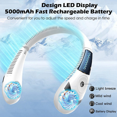 Ventilador De Cuello Portátil, Pantalla Led Plegable, Ventil