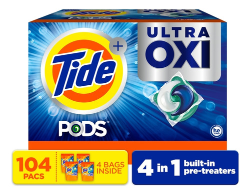 Tide Oxi Pods Detergente Líquido En Cápsulas, 104 Pods