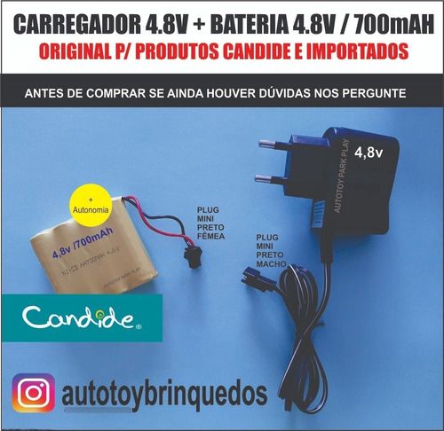Bateria 4.8v 700mah + Carregador 4.8v (mini Plug)