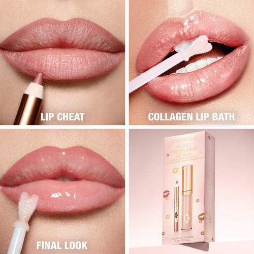 Charlotte Tilbury Nude Pink Glossy Lip Gloss Delineador Set