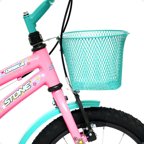 Bicicleta Infantil Aro 16 Stone Drika Rosa Feminina Menina Com Cesta